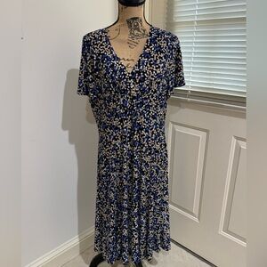 Chaps Blue and Black Patterned Midi Dress size XL